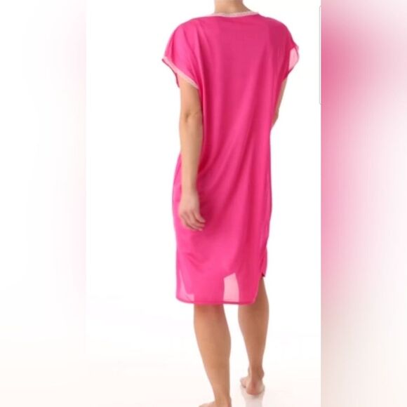 Amerimark Semi-transparent Silky V-neck Short Sleeve Nightie Lightweight Pink, L - Picture 5 of 9
